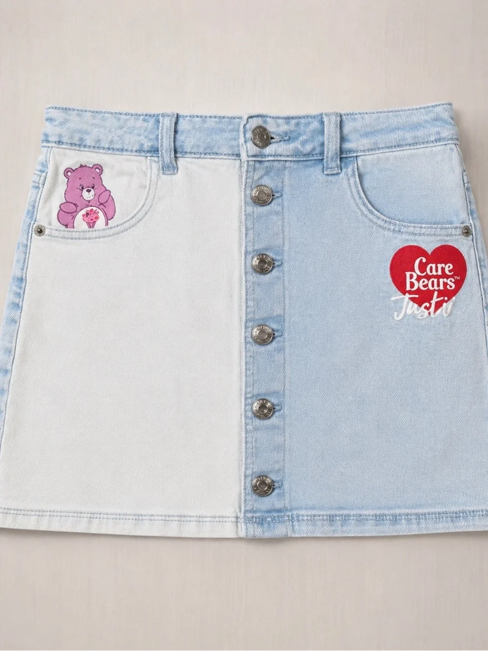 Justice Care Bears Denim Skort Girls Size 12/14 Light Wash Button